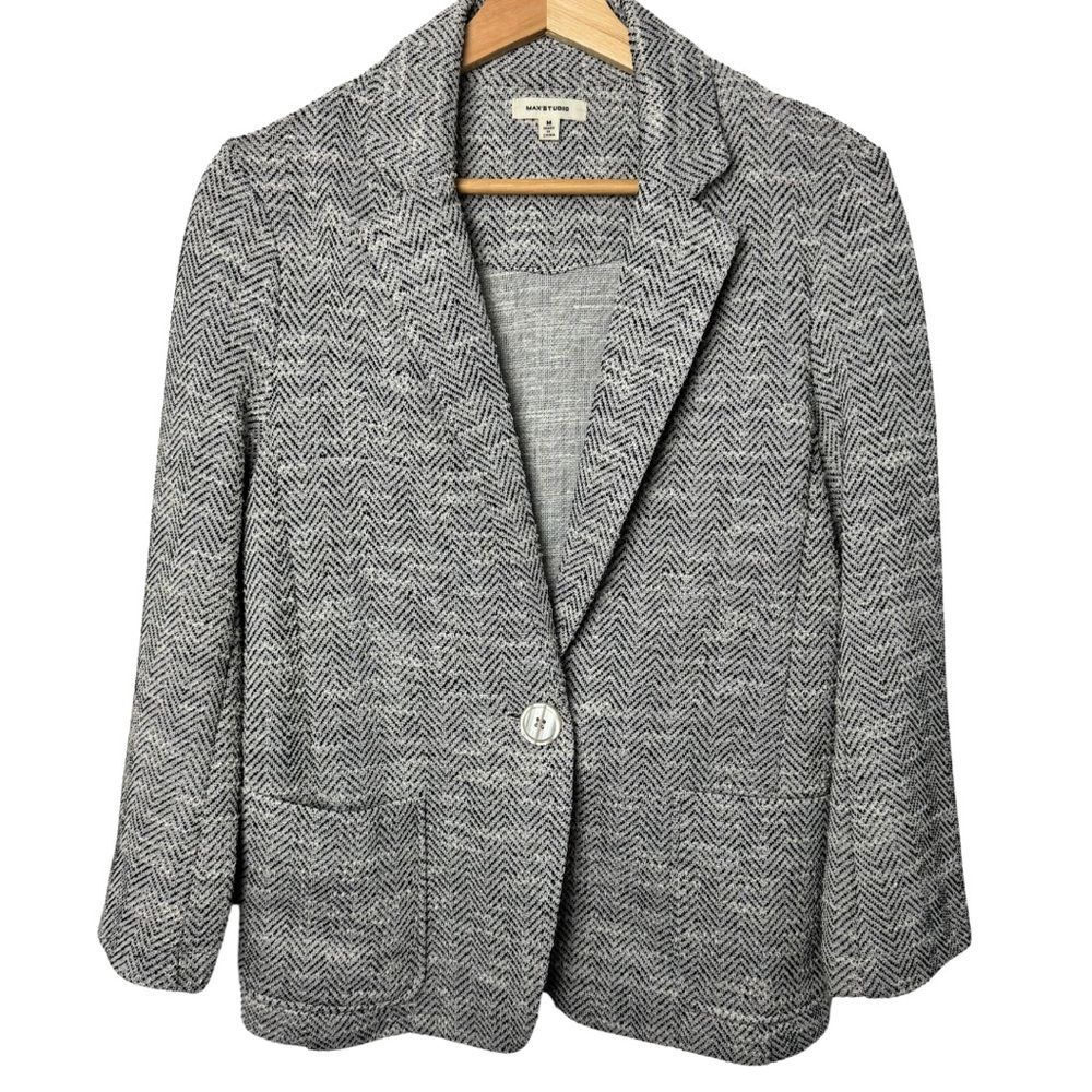 Max Studio Gray Herringbone Blazer - image 1